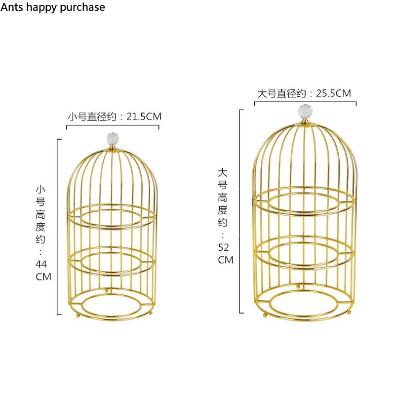 Birdcage Double Layer Cake Stand Wrought Iron Display Stand Ceramics Three-tier Fruit Tray Afternoon Tea Dessert Decorative Rack