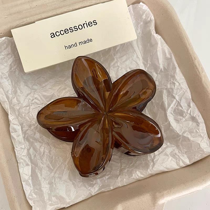 Fashion Flower Hair Clip For Women Hawaiian Acrylic Large Hair Claw Clip Crab Coffee Color Shark Clip Headdress Hair Accessories