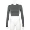 O Neck Solid T Shirt Basic Long Sleeve Women T-shirt Casual Tank Top Slim Female Crop Top Fashion