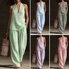 Women's Summer Striped Two Piece Set Sleeveless Halter Neck Top And Long Pants Matching Sets Casual Travel Vacation Outfits