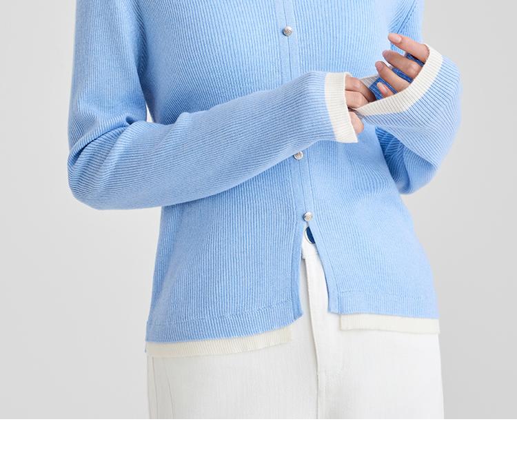 Gu Bang color blocking knitted sweater for women in 2026 Spring and Autumn new commuting design, elegant temperament, slimming cardigan jacket
