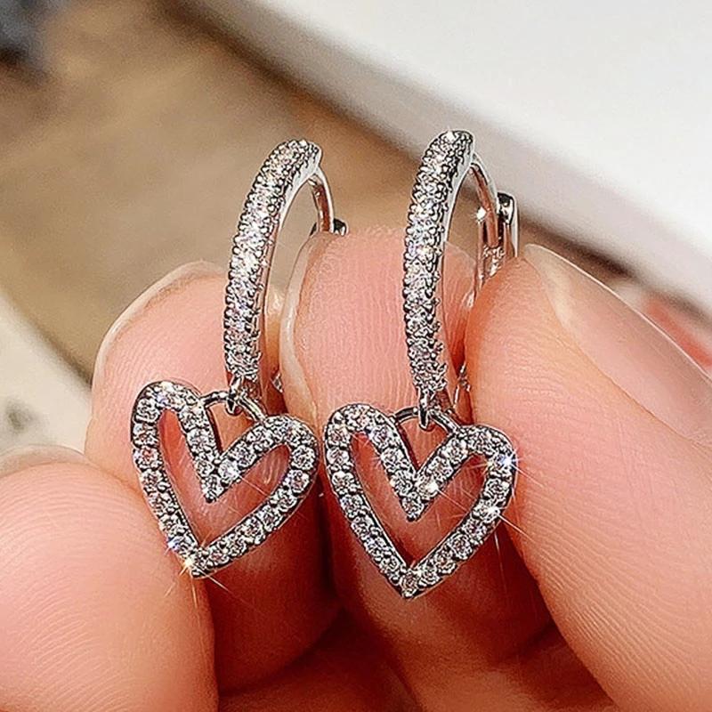 

CAOSHI Dainty Lady Heart Love Drop Earrings with Brilliant Zirconia Exquisite Design Graceful Accessories for Wedding Ceremony