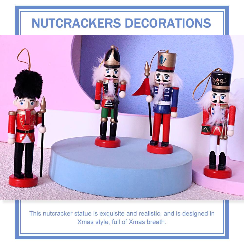 4 Pcs Painted Christmas Nutcracker Tree Decorations Hanging Nutcrackers Wood Wooden Puppet