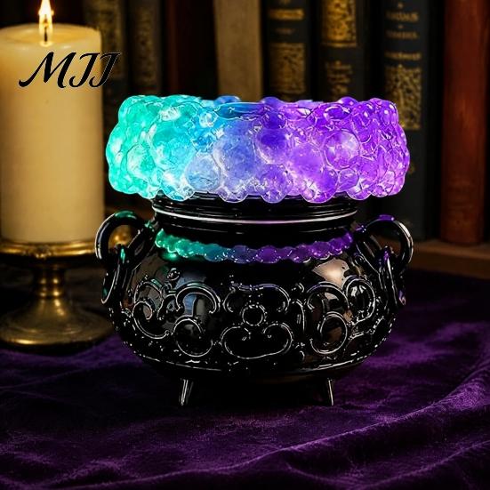 Hexen Zimmerdekorationen Halloween Kessel LED Blasenlicht, Leuchtender Hexen Kerzenhalter, Hexerei Motto Party Deko Farbwechselnde Gruselige Trank Lampe