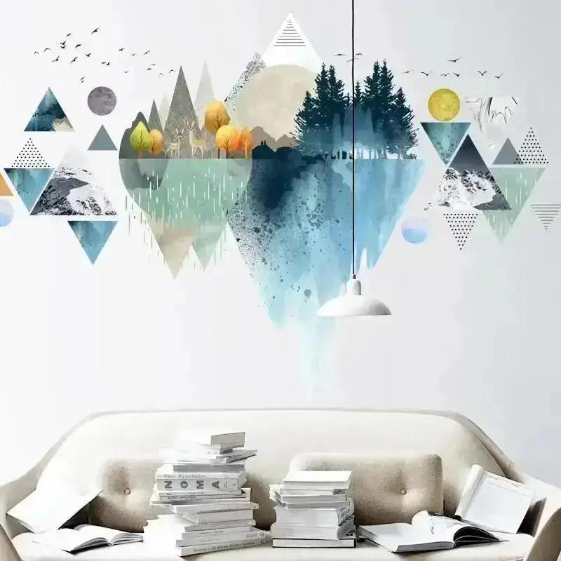 Nya Nordiska Triangel Drömsk Berg Väggdekaler Vardagsrum Sovrum Dekoration Vinyl Dekaler Kreativ Heminredning