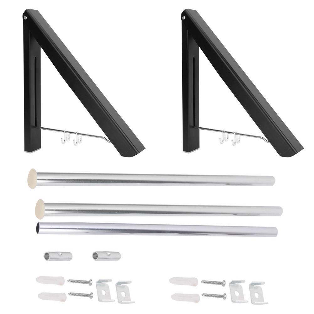 120см Пространство для штанги Алюминиевый настенный складной двойной кронштейн Вешалка для одежды Выдвижная сушилка Черный чёрный 2450₽