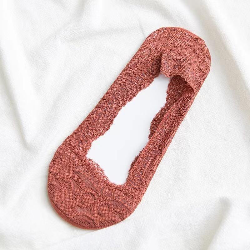 Pack Women Summer Girl Silica Transparent Lace Boat Socks Girls Cotton Invisible Anti-slip Socks No Slip No Show Socks