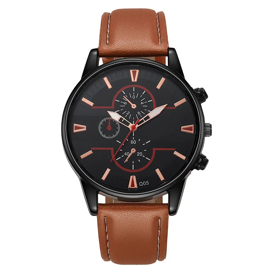 Men S Quartz Watch Leather Strap Round Dial Watch Top Luxury Brand Men S Watch Casual Business Men S Clock Gift Reloj Hombre темно-коричневого