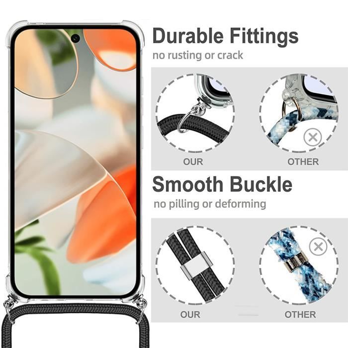 Coque Collier Cordon pour Google Pixel 9 Pro XL, TPU Renforcé Anti-Rayures avec Cordon Bleu Marine