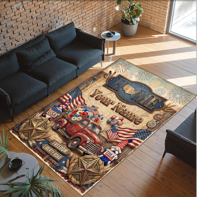Amerikanisches Patriotisches Thema Kristall Samt Teppich Personalisierter Benutzerdefinierter Name Text Weiche Bodenmatte Heimdekoration
