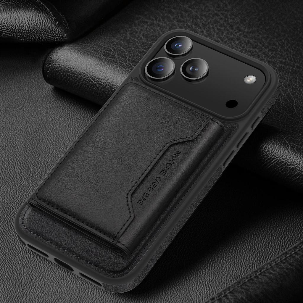 Apple 17 Pro Max Magnetischer Kartenhalter Ständer Lederhülle - Sturzsicheres Schutz-iPhone 16 Cover mit Kartenschlitz
