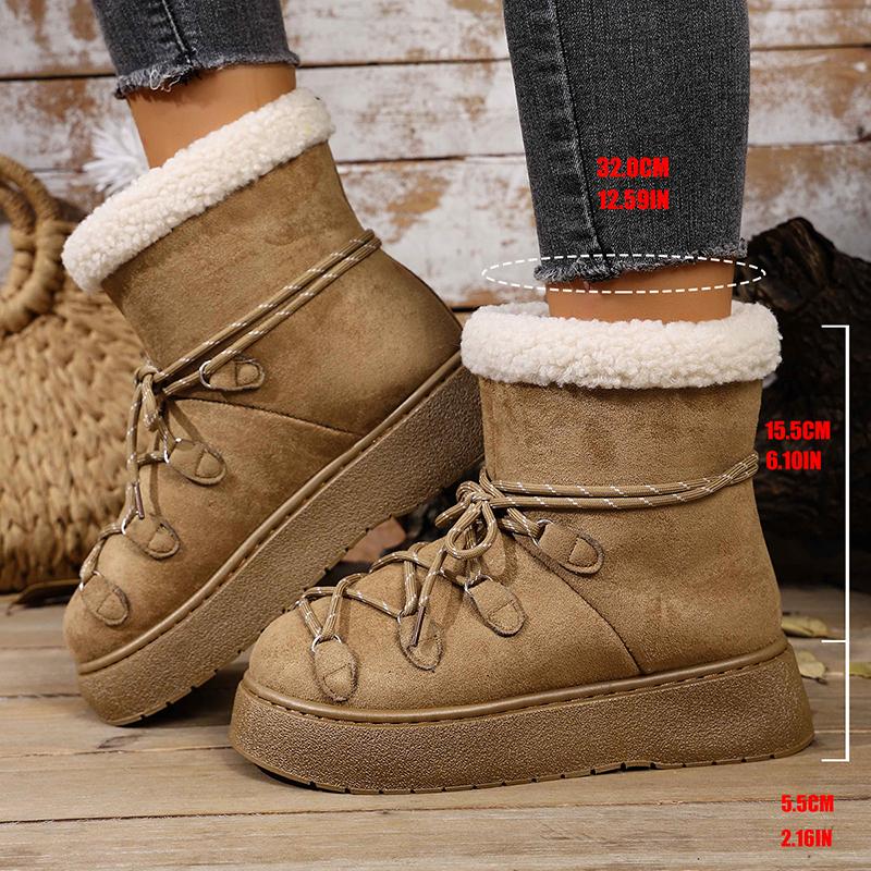 Fashion Cross Lace Up Platform Snow Boots Women Winter Warm Thicken Plush Ankle Boots Woman Comfy Slip On Anti Slip Cotton Shoes