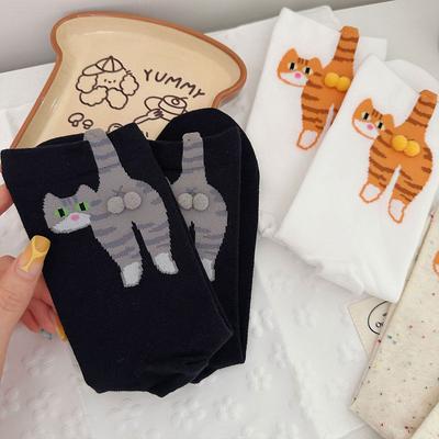 Funny Cotton Socks with Balls Cartoon Animal Socks Cat Middle Tube Socks Novelty Gifts for Cat Lovers