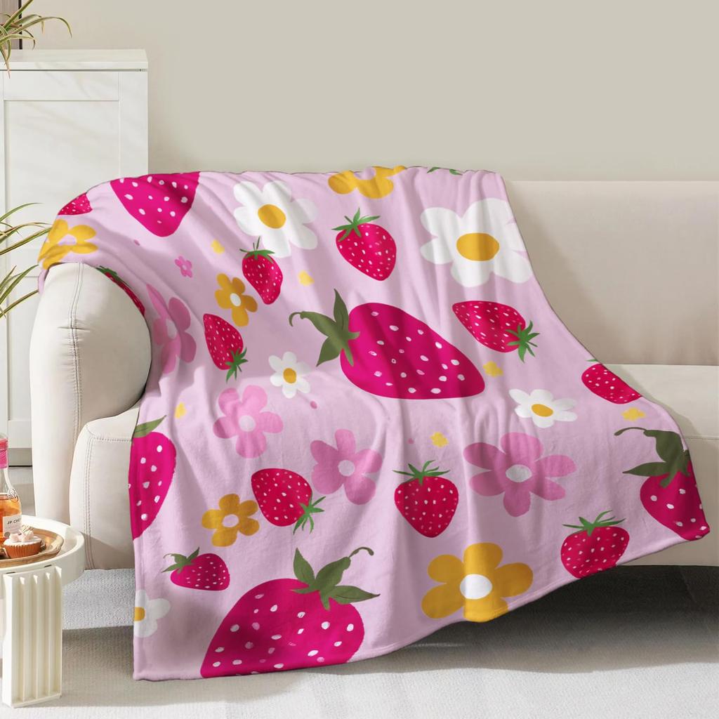 Cherries Blanket Gifts Adults Teen Birthday Christmas Valentine Present Pink Cherry Fruit Theme Decor Home Bedroom Living Room