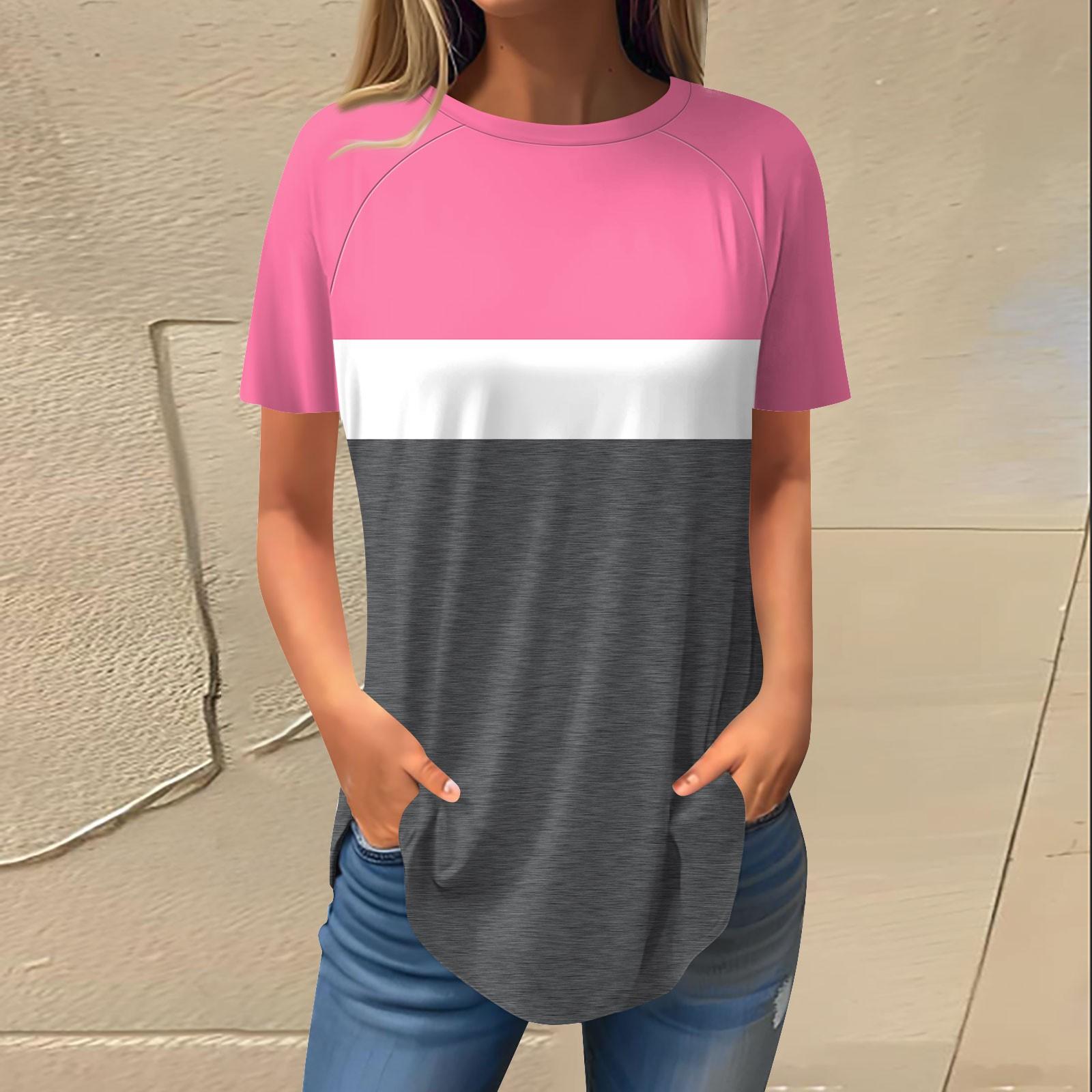 

Женская мода, повседневные топы на выход, ретро-принт, рукав реглан, пуловер с короткими рукавами, блузки, туника с круглым вырезом L розовый