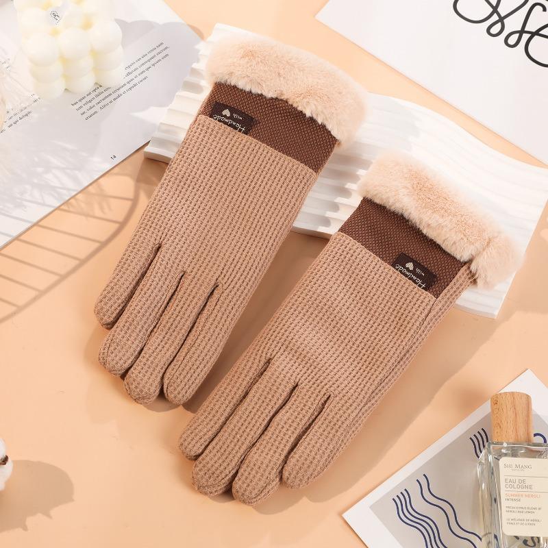 Warm gloves autumn and winter ladies cute waffle driving cold proof piled thickened outdoor riding touch screen gloves
