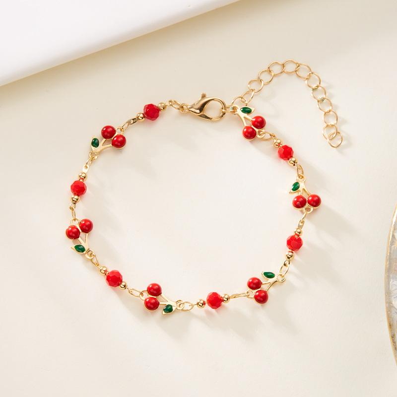 Vintage Gold Color Chain Bracelet for Women Elegant Black Zircon Heart Flower Cherry Bracelet Wedding Party Jewelry