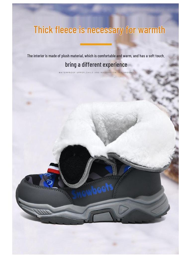 Kids' Winter Snow Boots - Warm, Velvet-Lined, Anti-Slip Leather Shoes for Outdoors