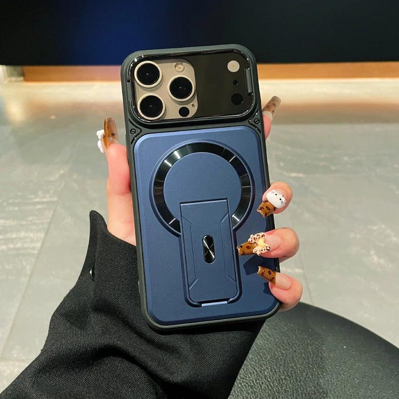 For Magnetic Case For For Iphone 17 16 1 14 13 12 Pro Max Fold Bracket Transparent Lens Protection Armor Shockproof Cover