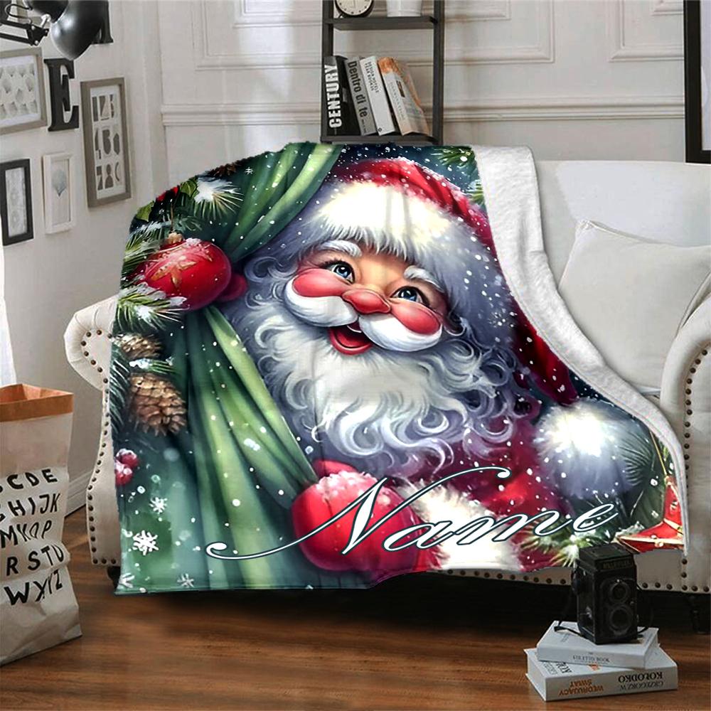 Custom Name Christmas Santa Claus Theme Printed Blanket - Perfect for Couch, Bed, Travel & Outdoor Use | Machine Washable, Cozy & Durable.