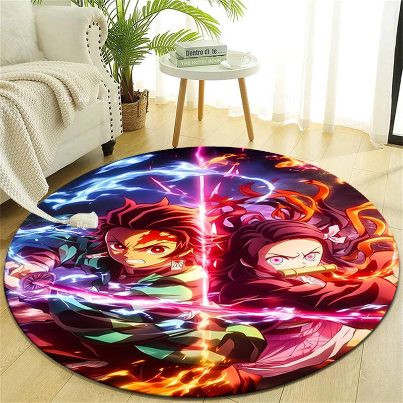 1pc Demon Slayer2 Design Printed Area Round Carpet for Bedroom Living Room Home Decor Rugs Mat Non Slip Mat Rug for Bedside