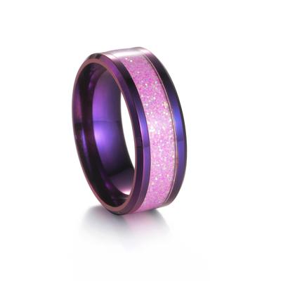 8mm Purple Titanium Steel Ring with Purple Nebula Inlay - Starry Sky Series, Ideal for Engagement & Christmas Gifts