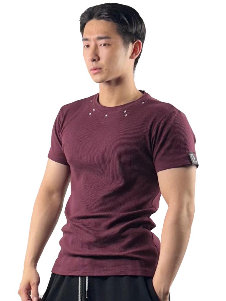 Digeunolusileu Cubic Ribbed Slim Short Sleeve Tee (Burgundy)