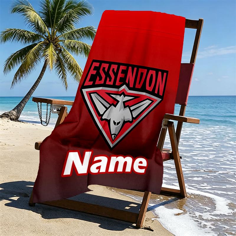 Custom Name Personalized Essendon Football Print Beach Towel, for Trip Camping Beach Party Home Decor, Birthday Gift for Family & Friends