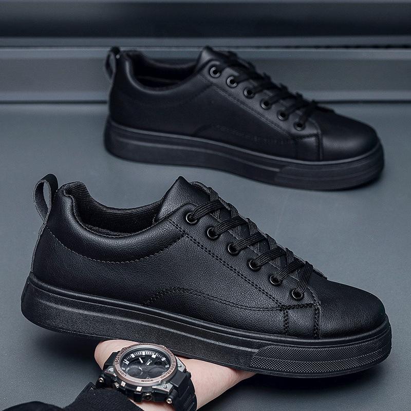Men's shoes summer new breathable little white shoes platform black board shoes versatile work waterproof and non-slip pure black shoes men