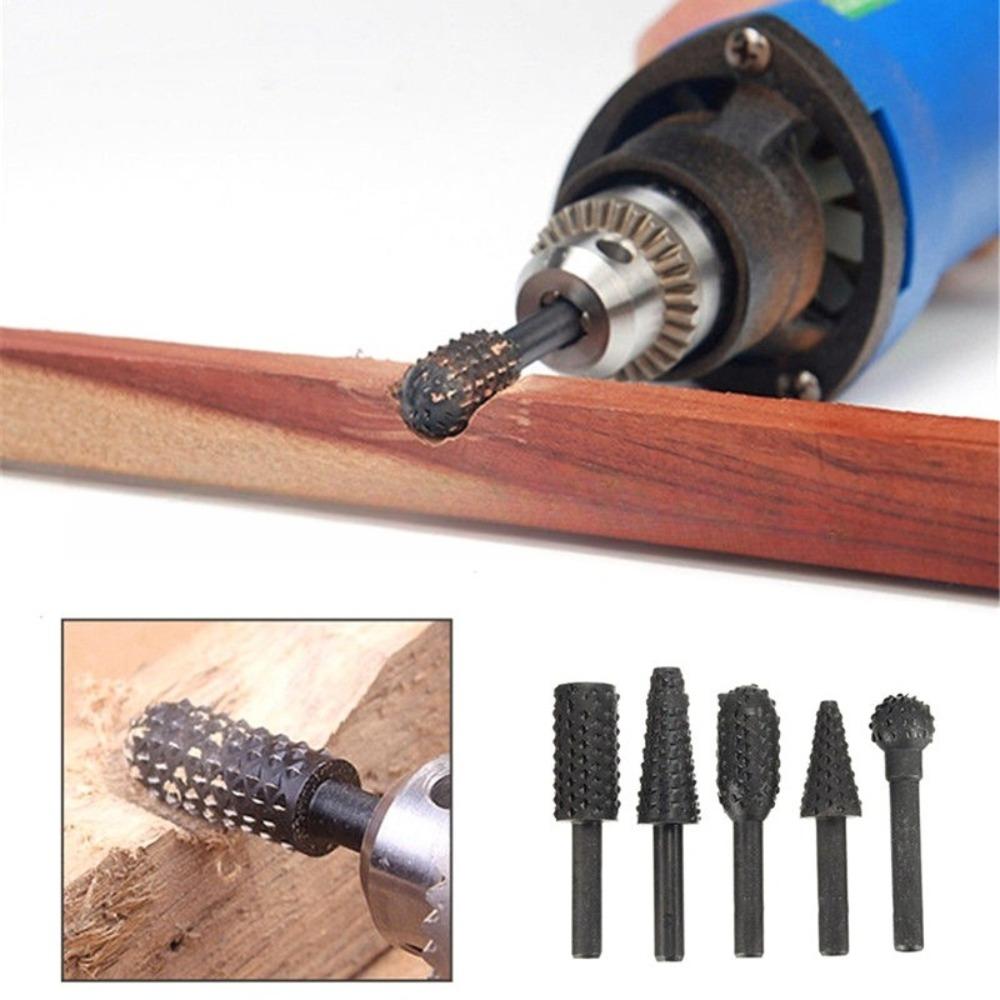 Set of 5 Black Gray Woodworking Wolf Tooth Sticks Rotating Files Electric Grinding Heads Drill Bits DIY Grinding ToolAccessories