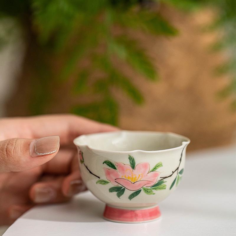 Hand-Painted Ceramic Travel Tea Set: 1 Pot & 2 Cups with Hand-Grip for Outdoor Tea Drinking