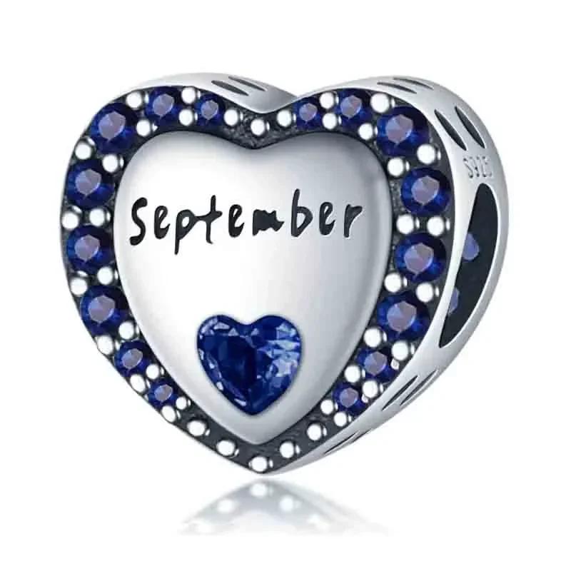 Original Copper Blue Heart Zircon Twelve Zodiac Signs Months Flowers Charms Beads Fit Bracelet Women Jewelry Diy Fine Gift