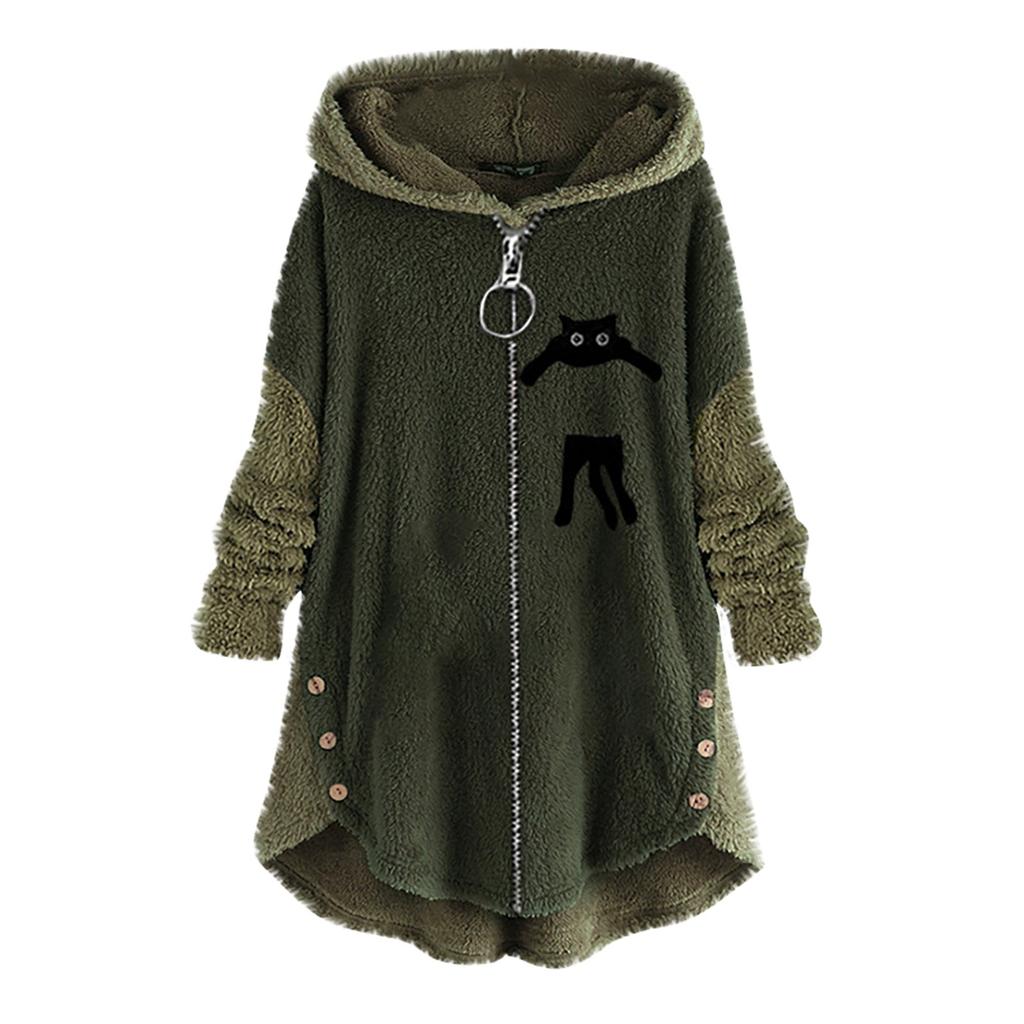 Women's And Winter Casual Color Plush Warm Hooded Plus Size Jacket