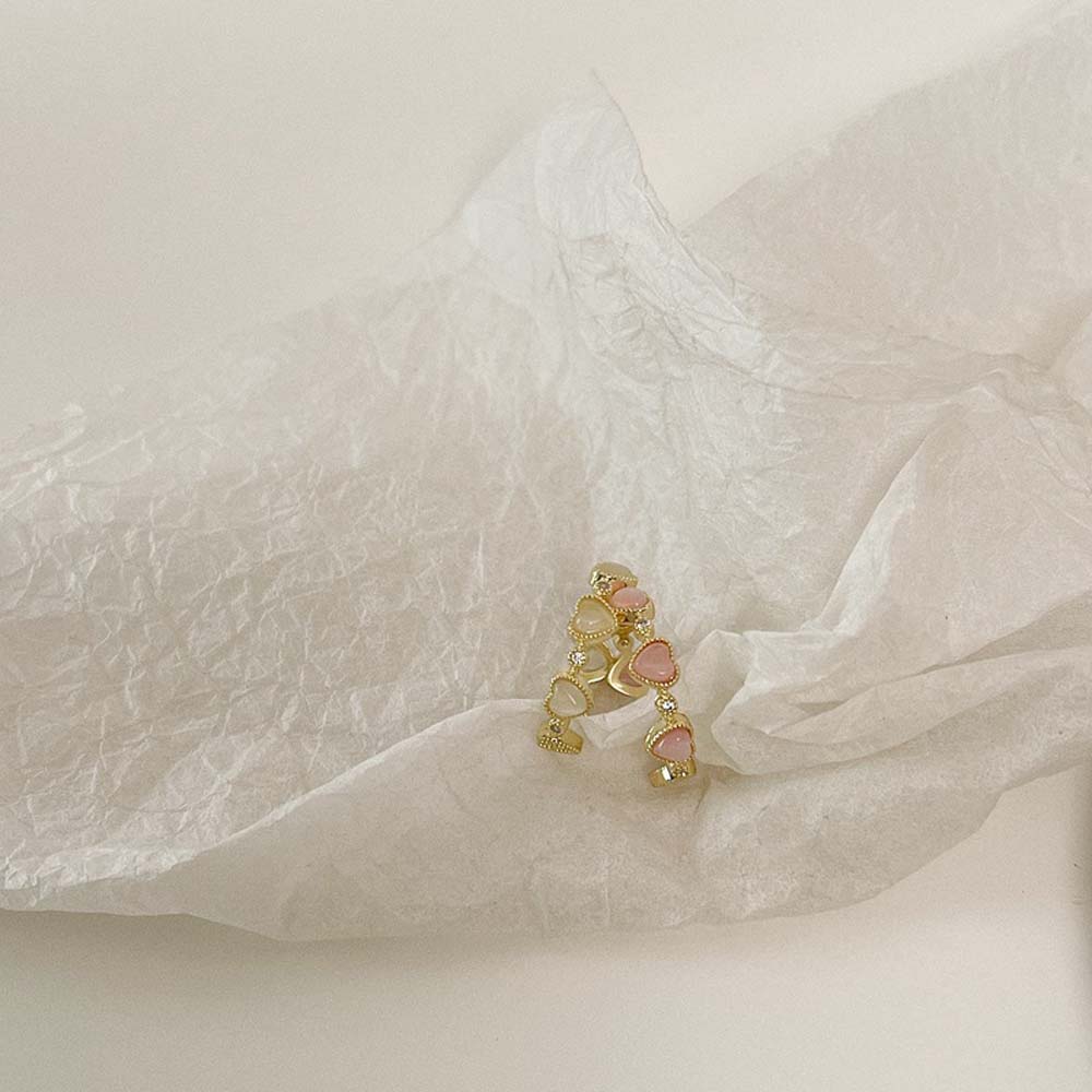 

Gifts Sweet Korean Geometric Love Heart Zircon Finger Ring Fashion Jewelry Open Ring Opal Stone