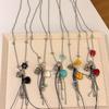 Stained Stone Heart Pendant Long Necklace Sweater Chain Women's Personalized Versatile Collar Chain Accessory
