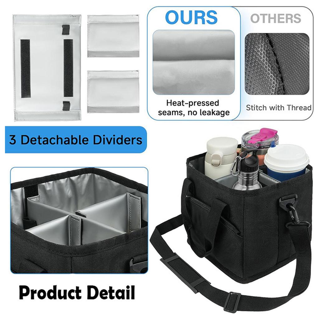 Collapsible 4-Cup Drink Bag Reusable Portable Insulated Beverage Bags Insulated 4 Cup Drinking Carrier for Hiking Walking Sports