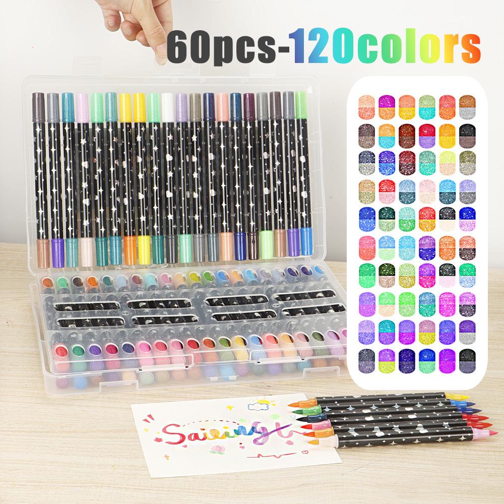 Dual-Color Glitter Brush Pen for Kids - Non-Fading, Bold Soft Tip