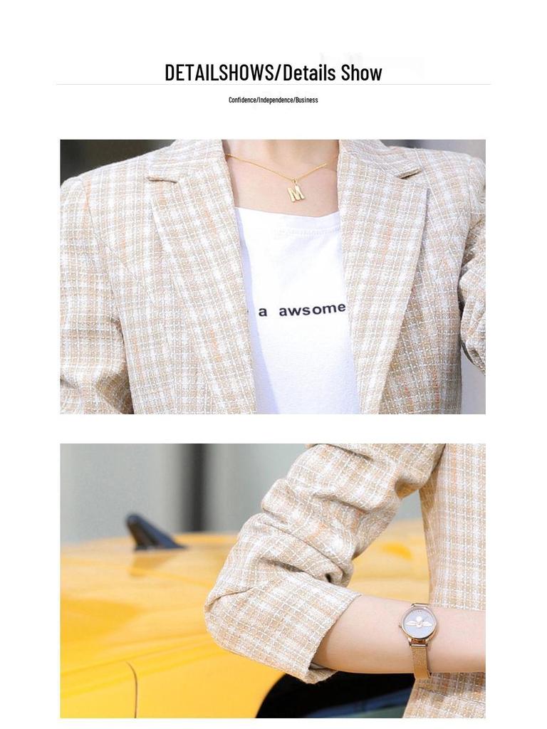 2025 Spring Korean Style Plaid Short Suit Jacket for Women - Slimming, Petite, Casual, Trendy