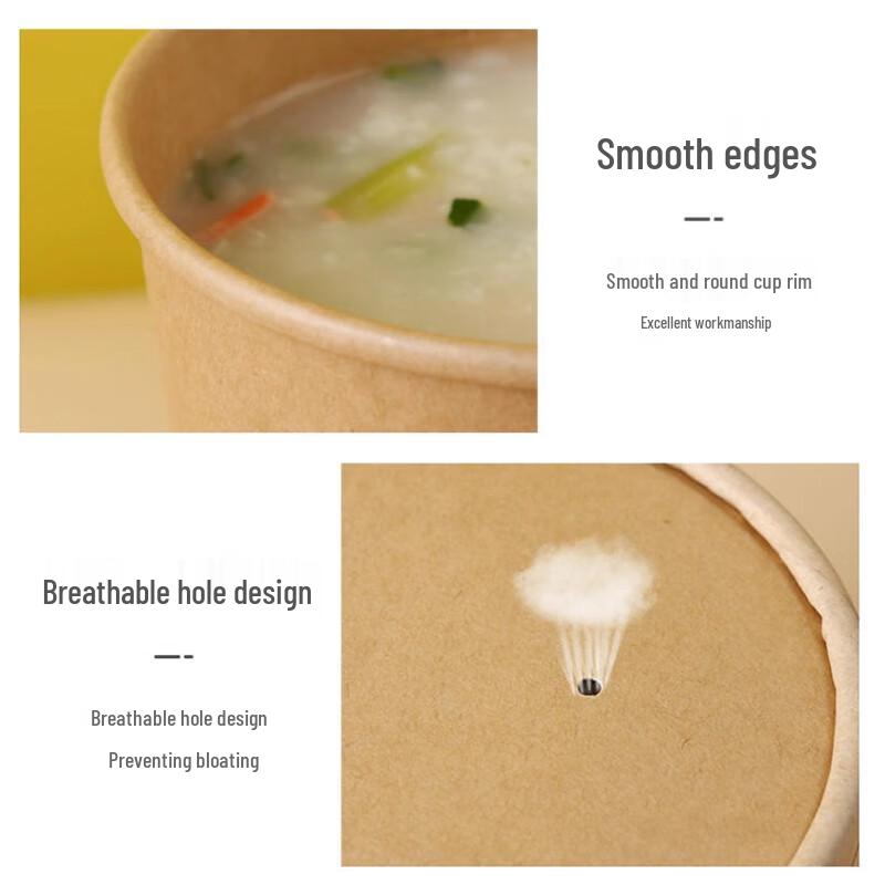 Sheng Bi Lai Disposable Kraft Paper Soup Cups with Lids