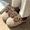 New bow cotton slippers winter velvet warm fluffy slippers indoor thick bottom heightening non-slip can be worn outside