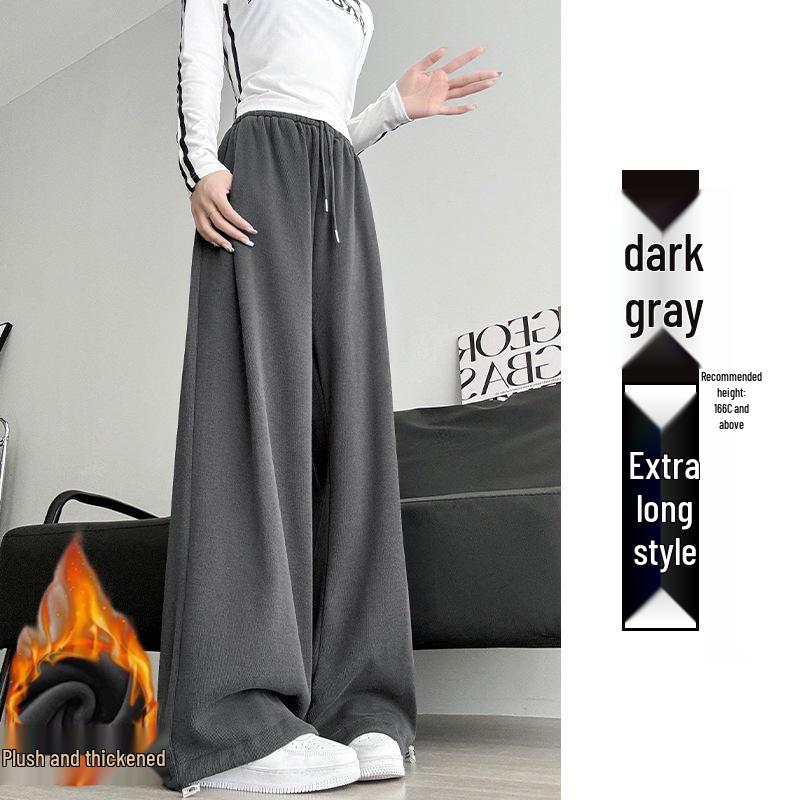 Women's 2024 Winter Fleece-Lined American Style Sweatpants - Slimming Loose Fit, Straight & Wide Leg Joggers