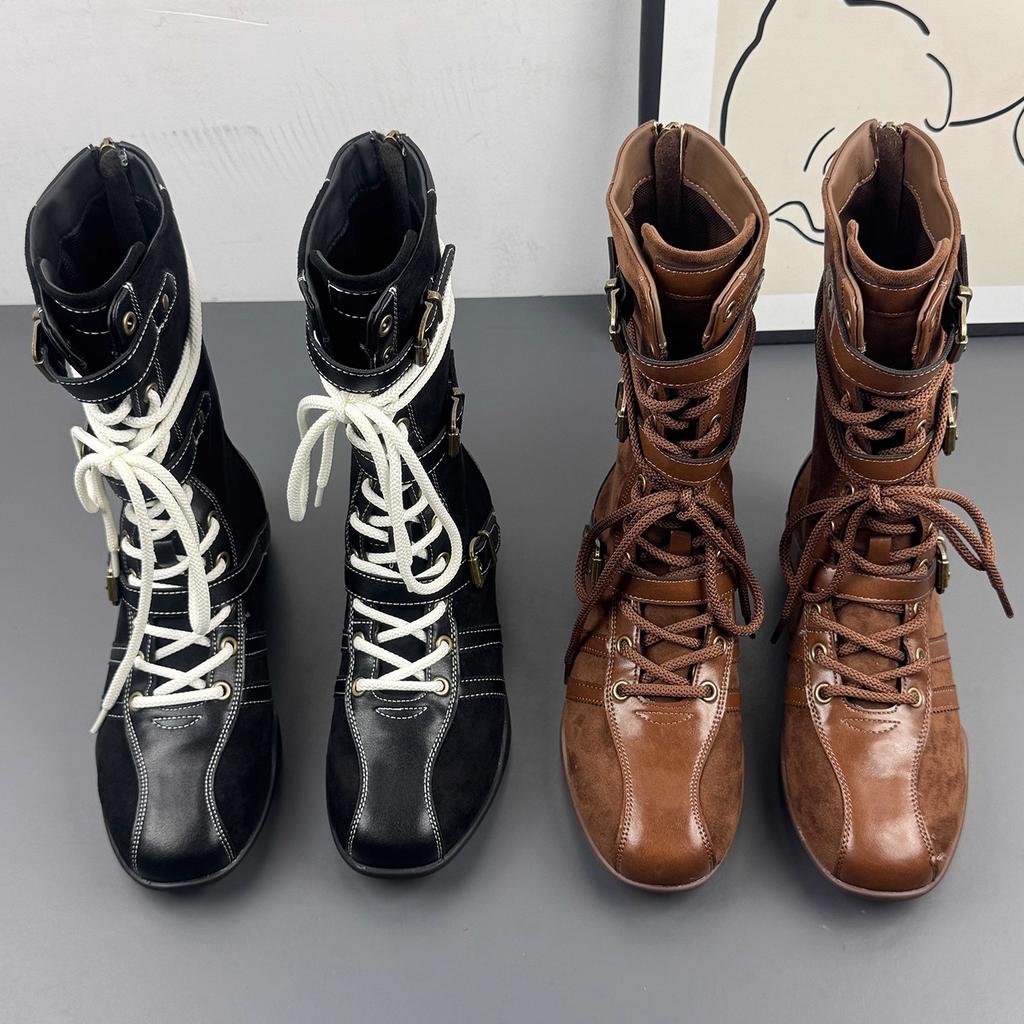 Niche Design Boxing Boots Women's Inner Heightening Suede Maillard Short Martin Boots Sports Retro Western Boots