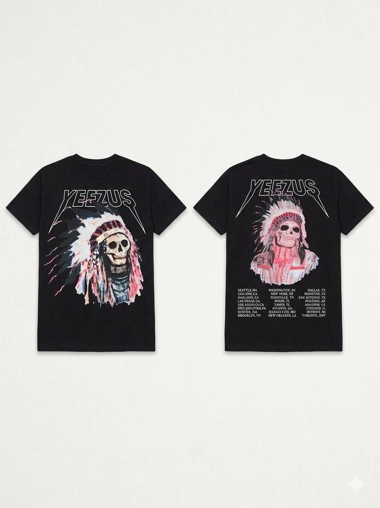 Kanye West Yeezus T Shirt Nero XL Teschio Nativo Americano Dio Ti Vuole Tour 2013
