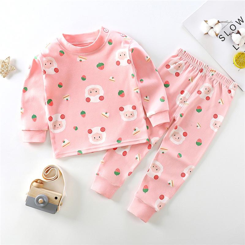 100% Cotton Kids Underwear Set Long Sleeve Thermal Pajamas for Boys & Girls Baby Loungewear Fall/Spring Sleepwear (2-8Y)