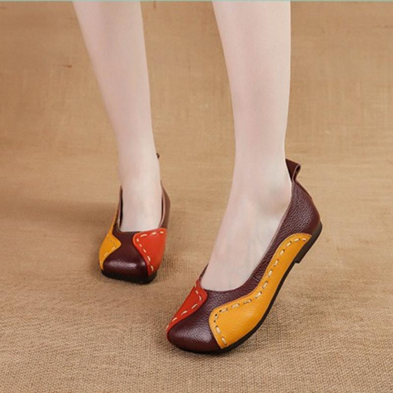 Fashion Fashion Patchwork Stitching Brand Designer Shoes Comfort Soft Leather Soft Bottom Casual Shoes Elegant Square Toe Shallow Flats
