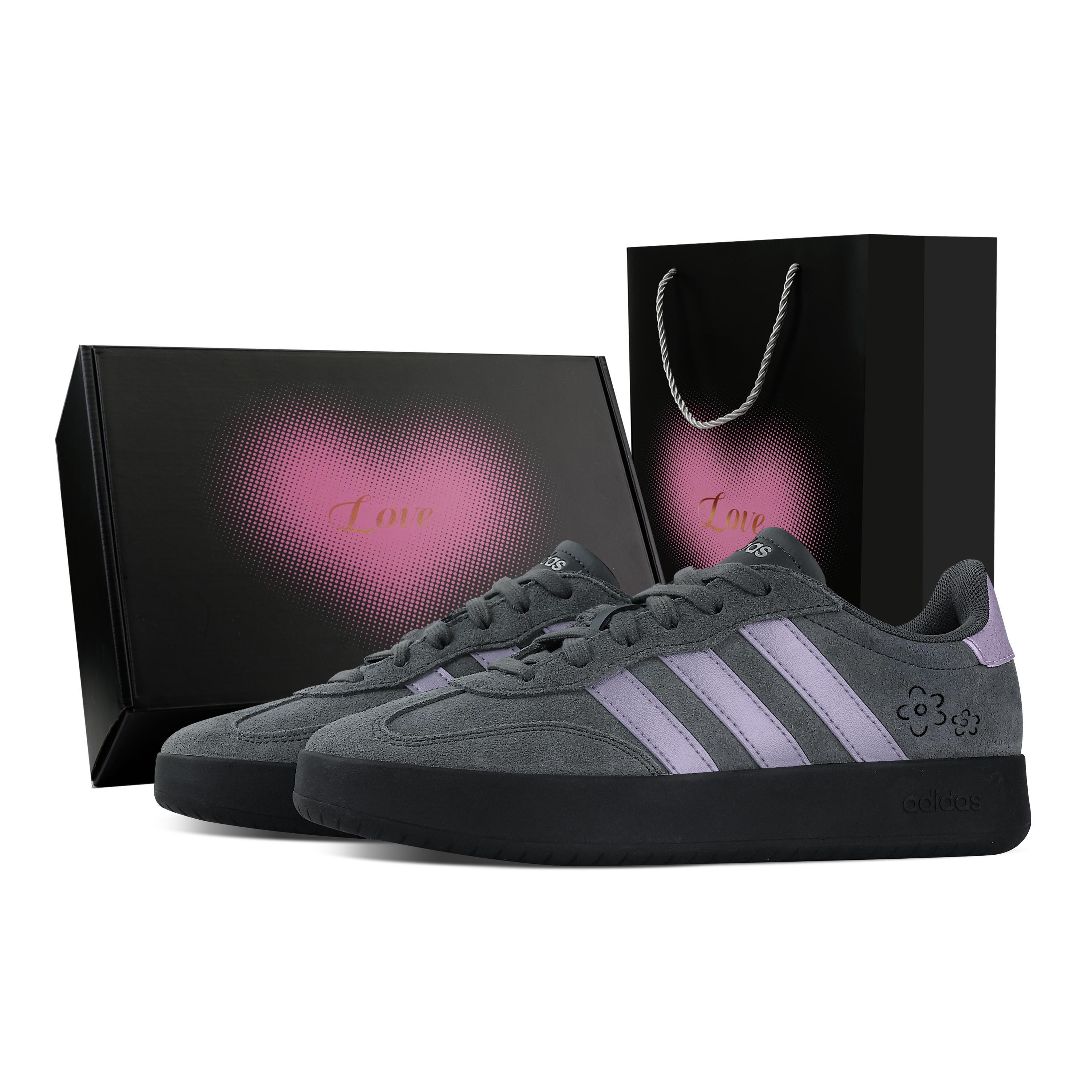 Индивидуальные Adidas BARREDA Пыльно-фиолетовый Цветочная Тень, Сердечная Коробка Низкие Кеды Армейские Немецкие Унисекс Фиолетово-серый KH6999(Команда773--) 36