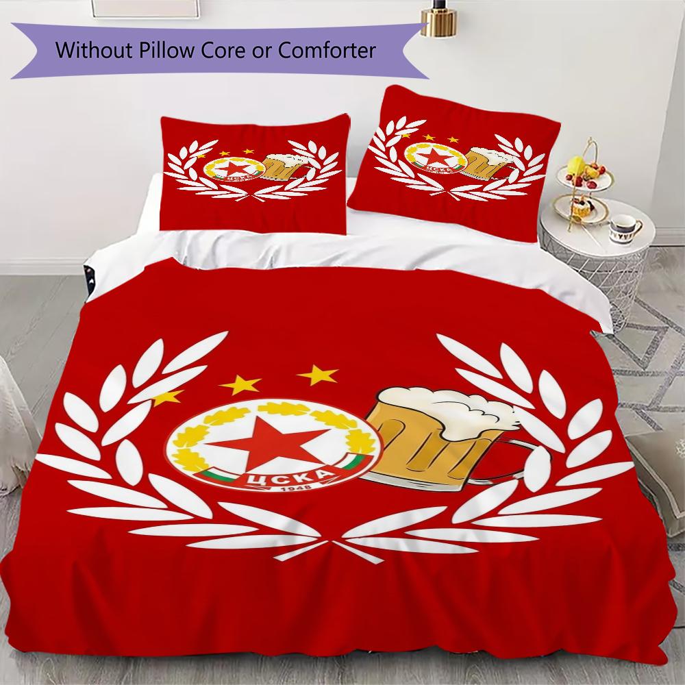 PFC CSKA Sofia Pattern Bedding uilt Set uilt Cover Pillowcase Home Decoration Birthday Gift (1 * duvet cover + 2 * pillowcase without core)