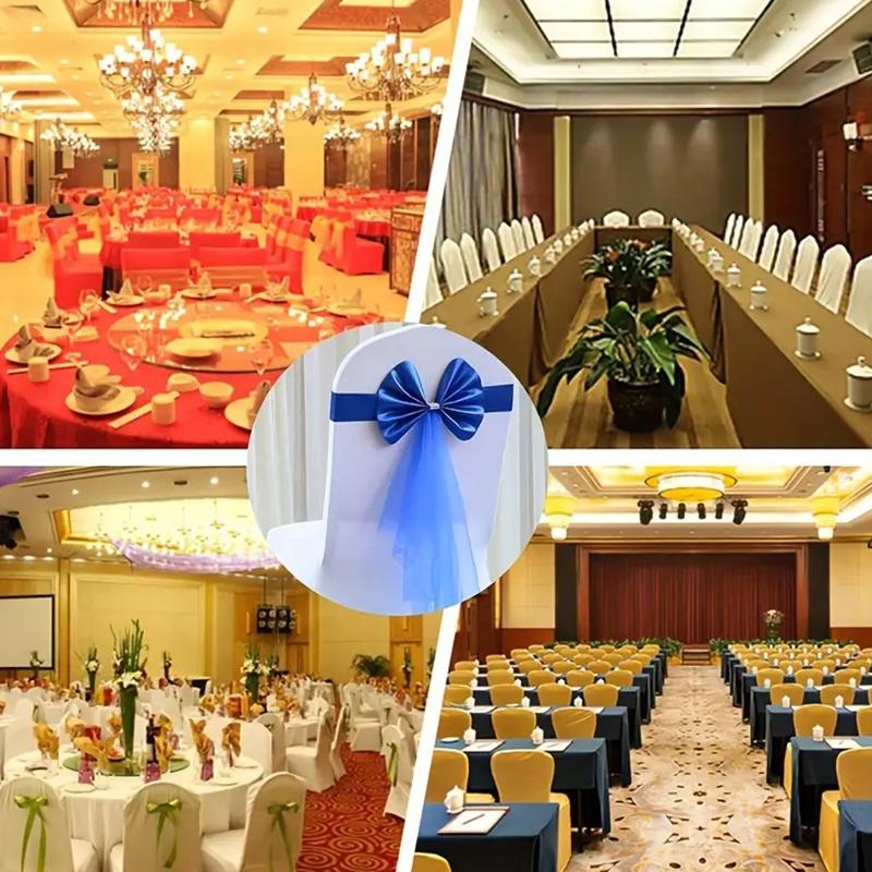 1PC Elastic Party Multiple Colors Ornament Polyester Decorative Chair Back Flower Wedding Decoration Mesh Romantic Accessories