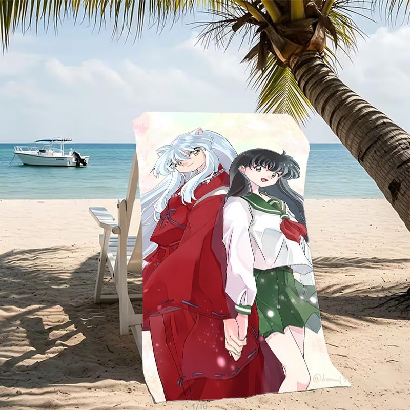 Beach Towel with Inuyasha & Kagome Pattern - soft,absorbent,machine washable Lightweight&Modern,swimming,Travel Essentials