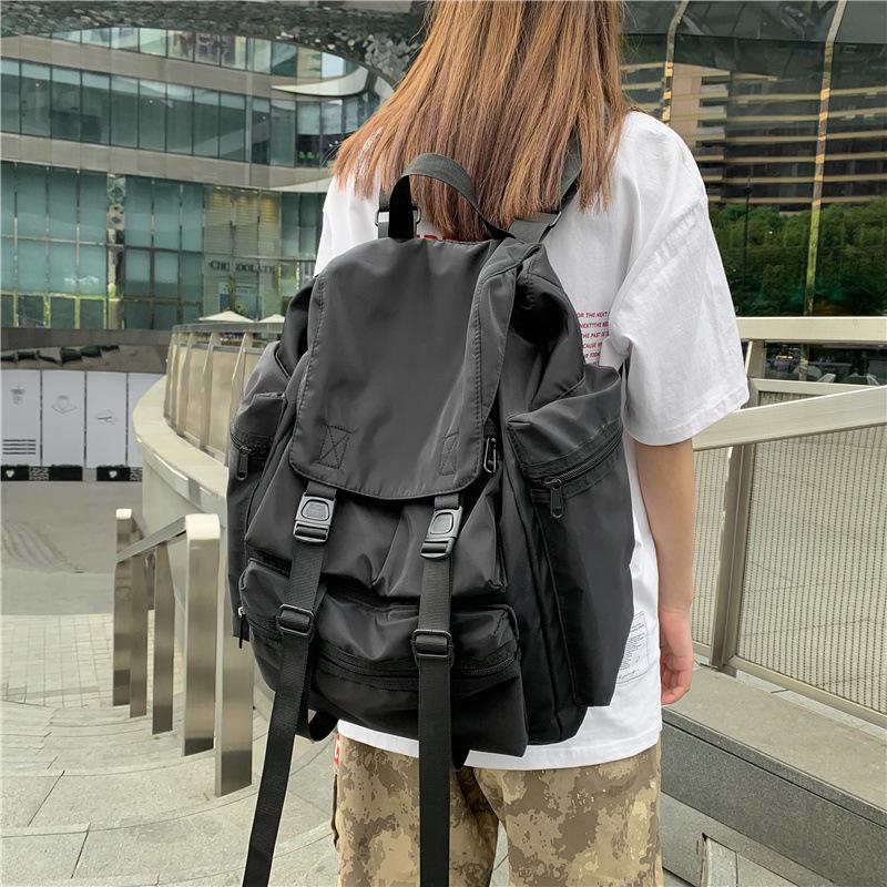 Black Backpack Men's Trendy Brand Korean Version Ins Nylon Backpack Casual Student Large Capacity Schoolbag Women